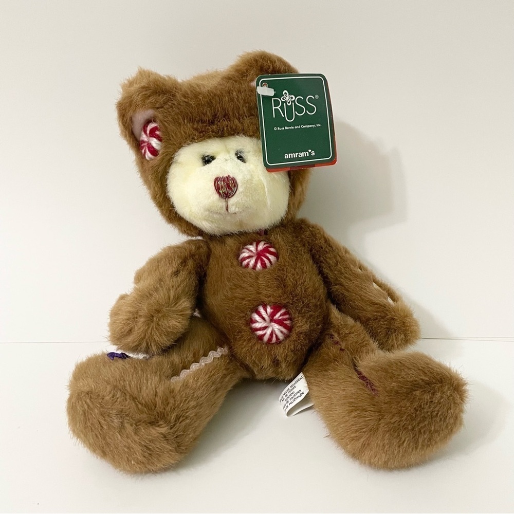 Russ Berrie Cookie Gingerbread Teddy Bear Plush Christmas Stuffed Animal